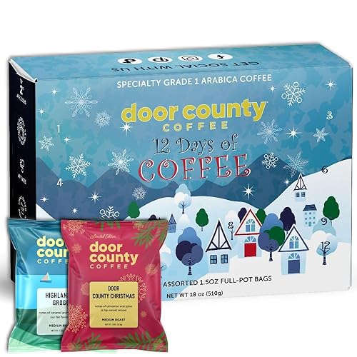12 Days of Coffee - 2025 Christmas Advent Calendar - 12 Flavored Ground Full-Pot Bags - Unique Flavor Each Day