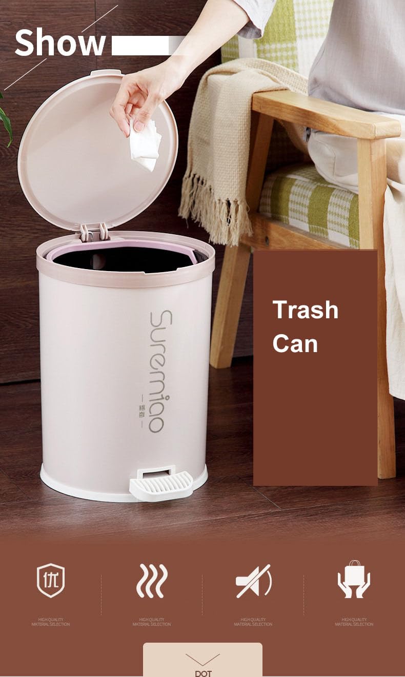 ONCARNIVAL Trash Can,Household Plastic Round Foot Pedal Waste Bin with Lid and Removable Inner Wastebasket (6L) 2