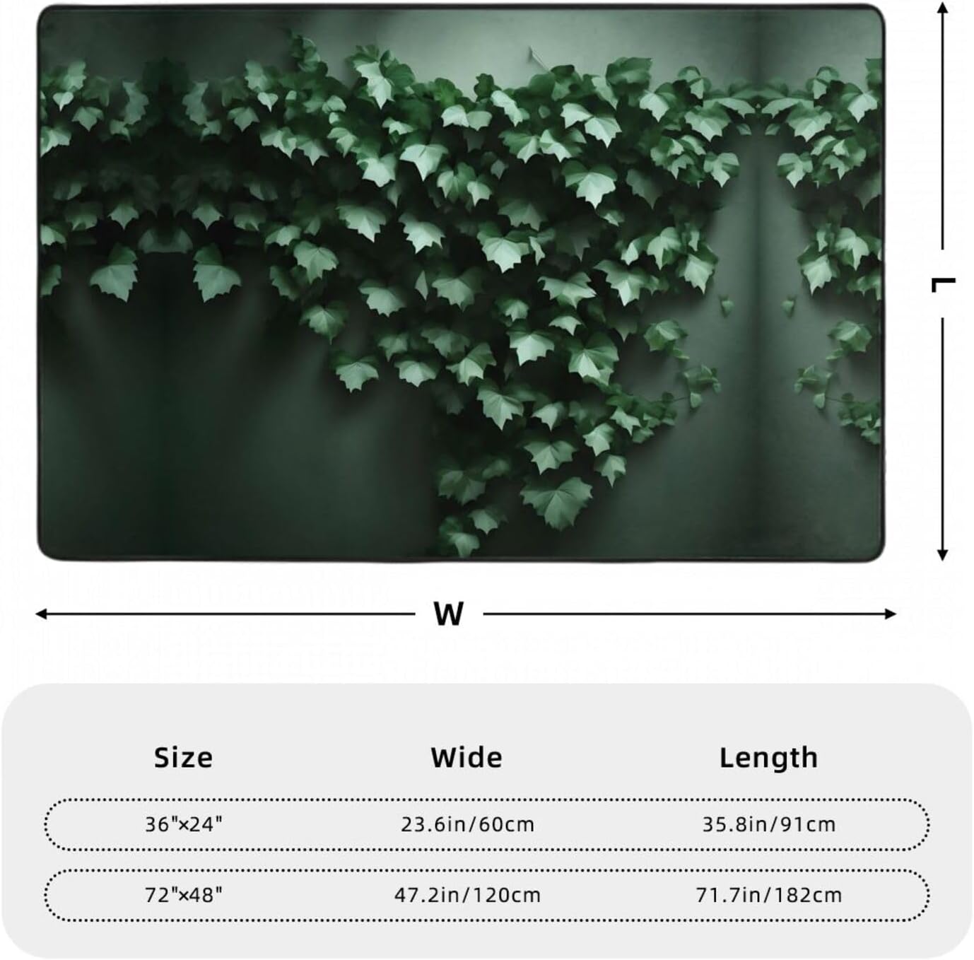 Green Creeper Prints Anti-Slip Floor mat Carpet Rug 72"x48" for Living Room Office Coffee Table Bed Balcony