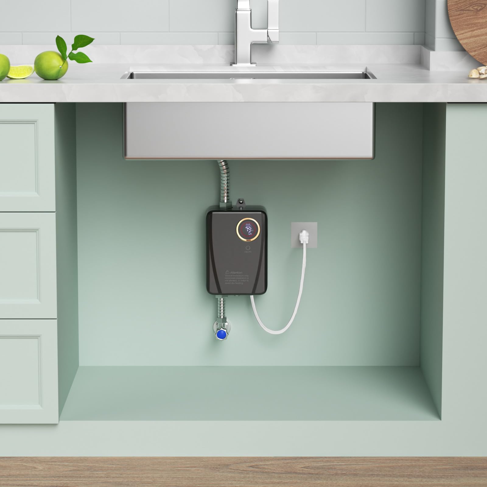 Chauffe-eau instantané 5 L, chauffage sûr, chauffe-eau électrique, mini chauffe-eau avec contrôle intelligent et indicateur LED pour douche, salle de bain, cuisine (noir)