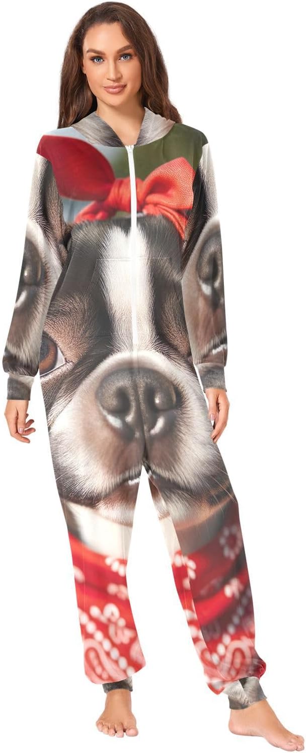 GAIREG Cute Dog Men Women Zipper Onesie Pajamas, Onesie Adult Christmas Pajamas