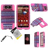 For Motorola DROID Ultra XT1080 MAXX XT1080M ITUFFY(TM) 3items Combo: LCD Screen Protector Film + Stylus Pen + Dual Layer Impact Resistance Hybrid Armor Case Built-In Kickstand (Purple Tribal Aztec)