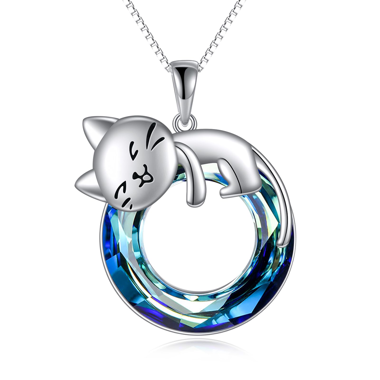 Vadmans Collana di Gatti in Argento Sterling Ciondolo di Gatti in Cristallo Blu Regali per Donne