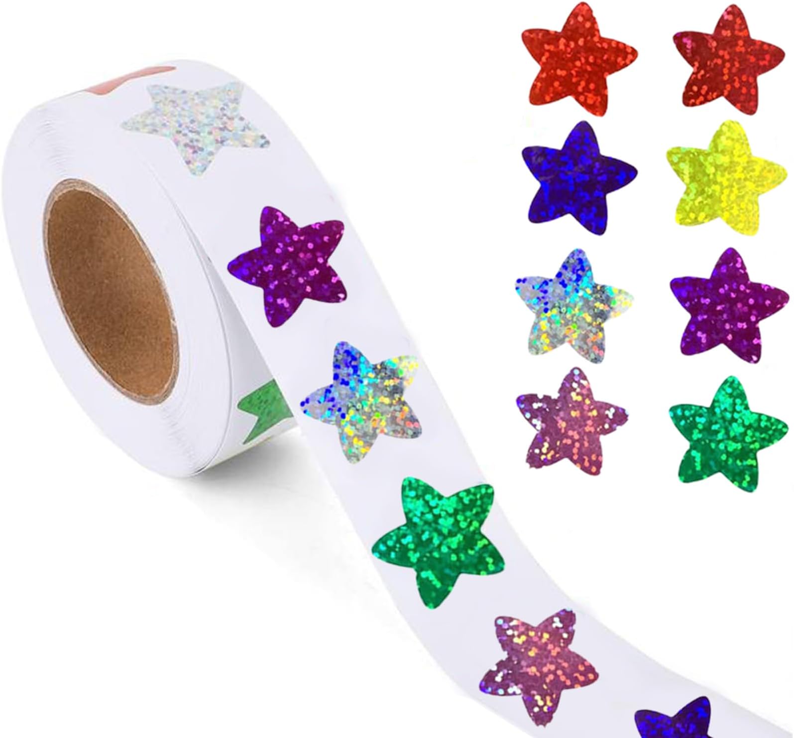 500pcs Foil Star Stickers, 1-Inch Small Colored Self-Adhesive Stars Roll for Kids Teachers Reward Supplies