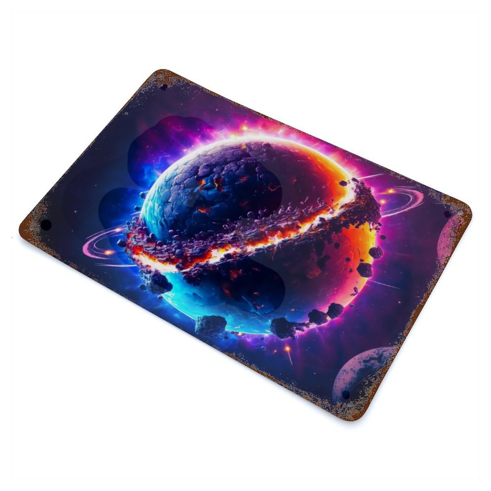 Planetary Wreckage Rust Effect Tin Sign 11.8"x7.9", Retro Wall Decor for Patio, Garden Room And Bar Decor