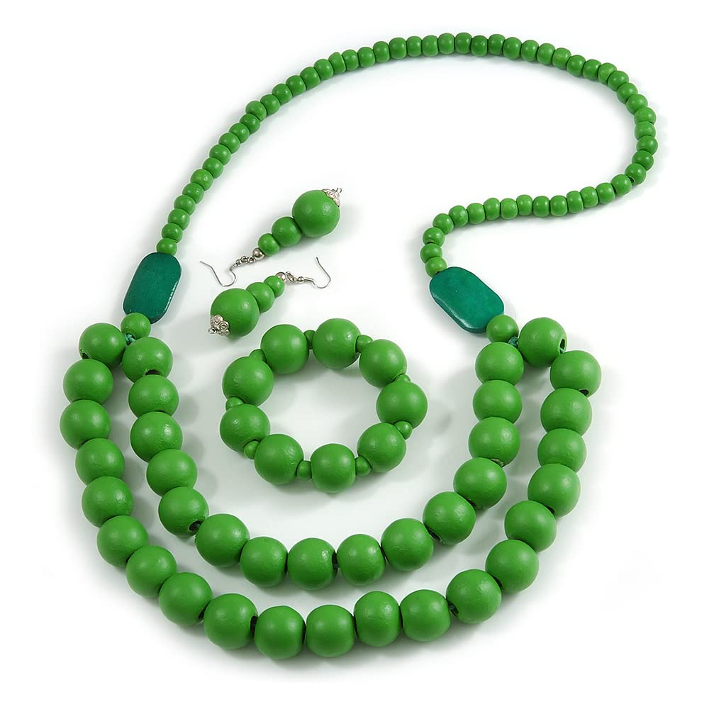 Collar largo de madera verde de alta calidad con pendientes y pulsera Avalaya 8