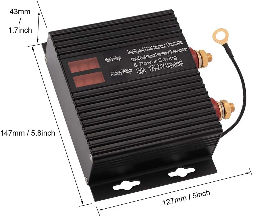 150 Amp Battery Isolator Switch Smart Dual Control Smart Isolator, 12V/24V Universal Voltage Sensitive Relay VSR for ATV, UTV, RV, Truck, SUV, Off-Roader Vehicle, Battery Protection Isolator