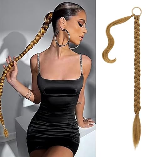 NANNAN Extensión de cabello largo rubio miel trenzada para bricolaje con banda para el cabello, 32 pulgadas, extensiones de cabello lacio