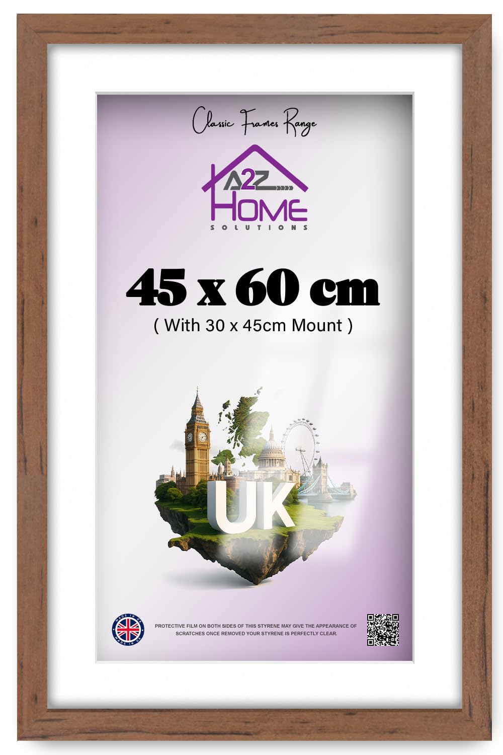 A2Z Home Solutions Classic 45 X 60 Cm Poster Frame With 45 X 30 Cm White Mount Engineered Wood For Wall Gallery Living Room Wall Hanging Picture With Clear HD Styrene 24 X 18 Inch Walnut