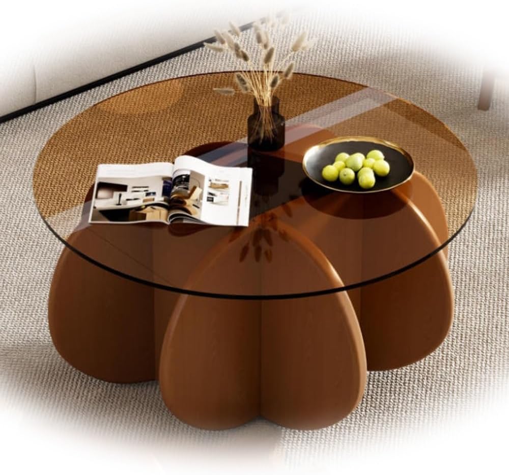 Brown Tempered Glass Table Top Round Dining Table Surface Protector Round Glass Table Top Replacement Outdoor Patio Table Top 22in 24in 28in 32in(80cm/31.5in)