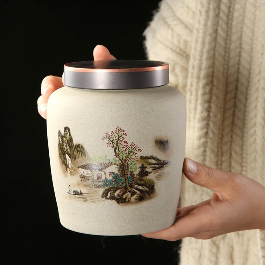 Lata de té Tarro de cerámica Retro for Almacenamiento té Suelto, Tarro Sellado for el hogar, Adecuado for Guardar café en Polvo, azúcar, Sal, etc Carrito de té(A)
