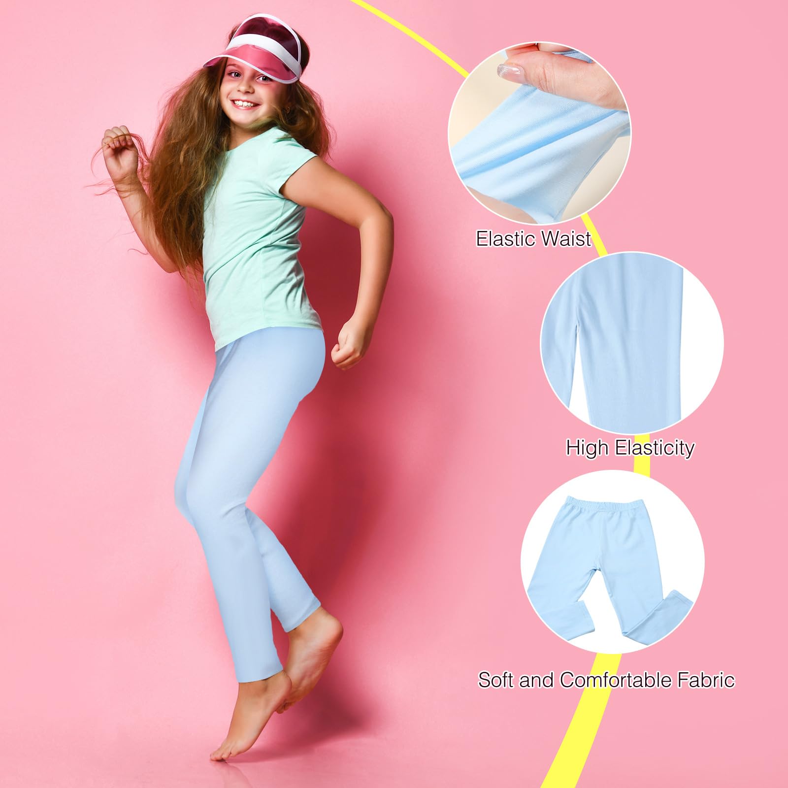 Ramede Mädchen-Leggings, volle Länge, einfarbig, weich, bequem, Stretch, Strumpfhose, Hose für Kinder, Mädchen, Yoga, 8 Stück