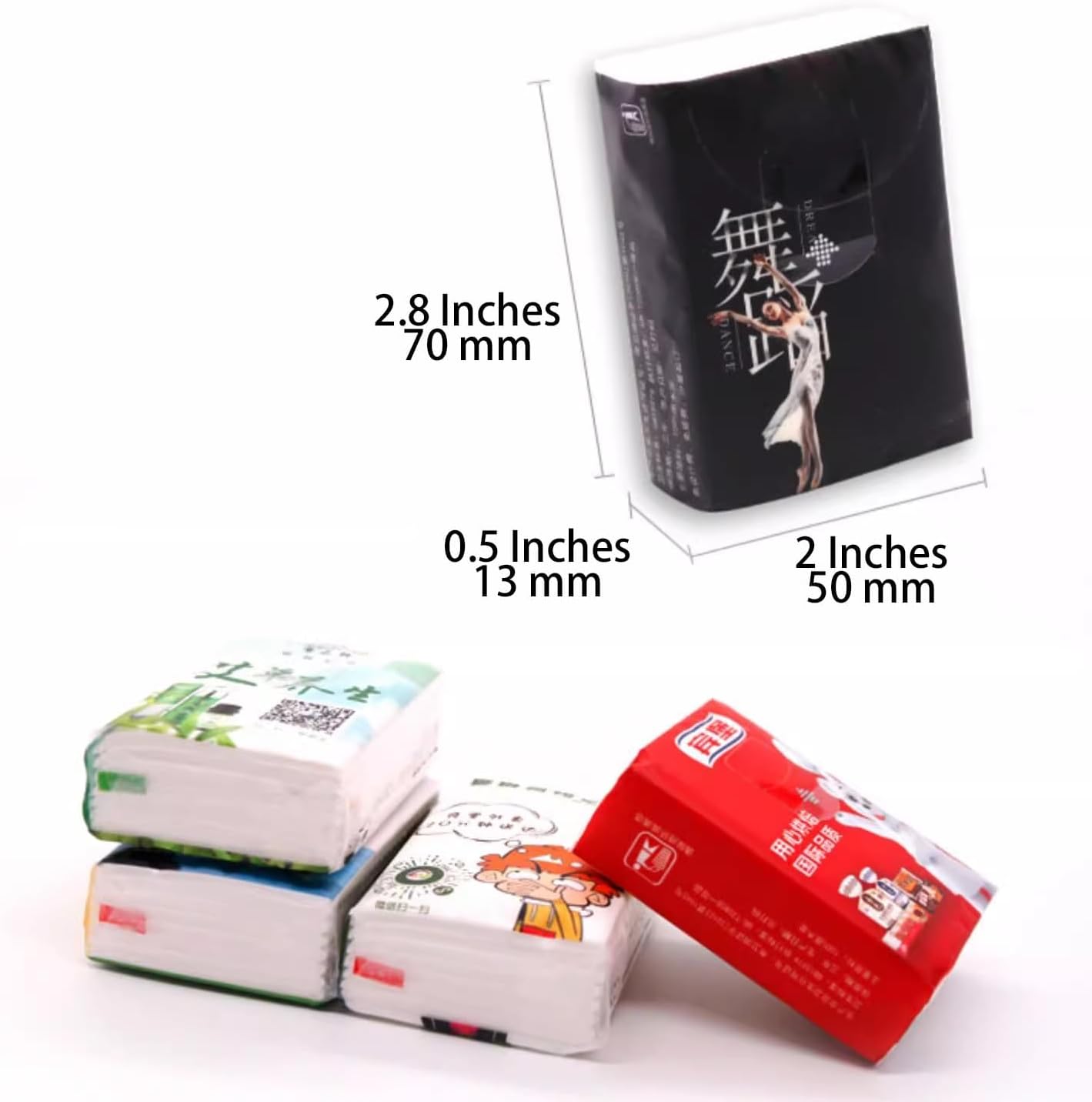 50 Pack Custom Logo Image Text On-The-Go Facial Tissue, Travel Pocket Tissue Pack, 3 Ply 6 Sheets