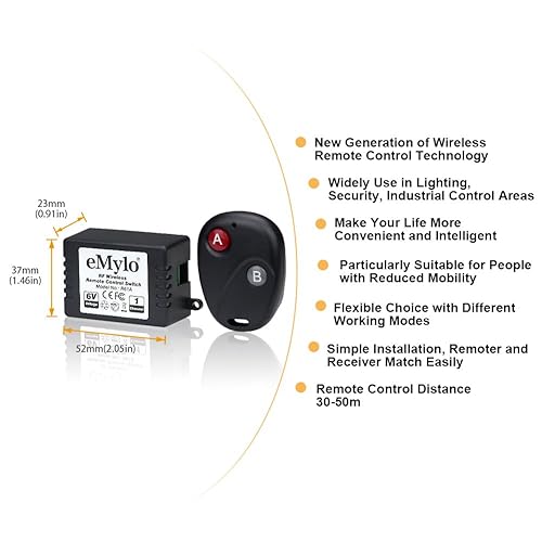 Miniatura 2 de eMylo Interruptor remoto inalámbrico, RF DC 6 V 1 canal, transmisor de interruptor de luz con receptor, interruptor de control remoto de 433 Mhz