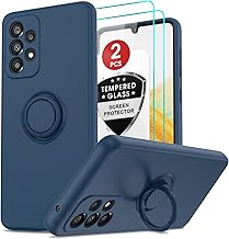 LeYi for Samsung Galaxy A33 5G Case and 2x Screen Protectors, Heavy Duty Protection Shockproof Cover with Built-in Ring Holder,Silicone Lightweight Protective Phone Case for A33 5G Blue