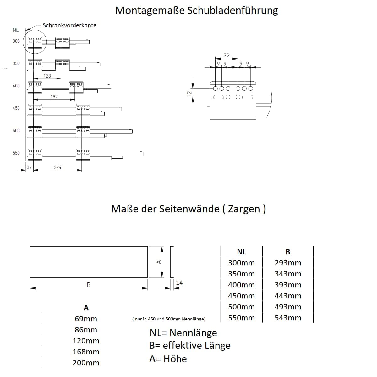 MS Beschläge Push to Open Schubladensystem Anthrazit Unterflurführung Schubkastensystem Vollauszug Schubladenauszug Schubladen-Set (Länge: 350mm, Höhe: 200mm)