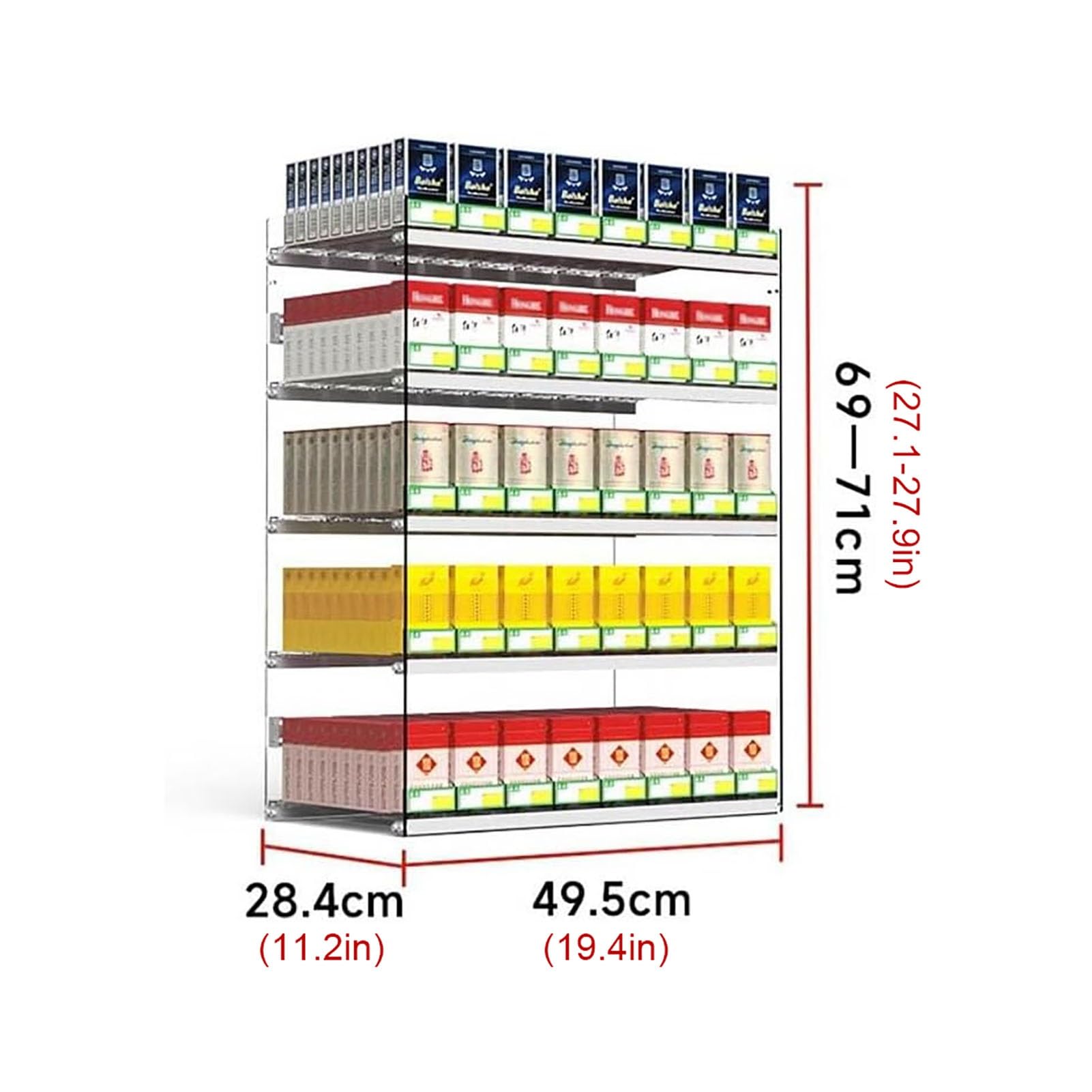 Generisch Zigarettenständer aus transparentem Acryl mit automatischem Schieber, trapezförmiger Wandschrank, 61,5 x 8 x 84 cm & 49,5 x 28,4 x 69 cm, ideal für Convenience-Stores