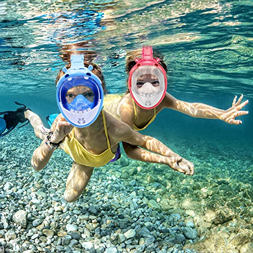 Giemit Full Face Snorkel Mask For Kids, Kids Snorkeling Set 180 Degree Panoramic View With Camera Mount, Foldable Dry Top Anti-Leak Anti-Fog Snorkeling Gear For Boys Girls #TOP6