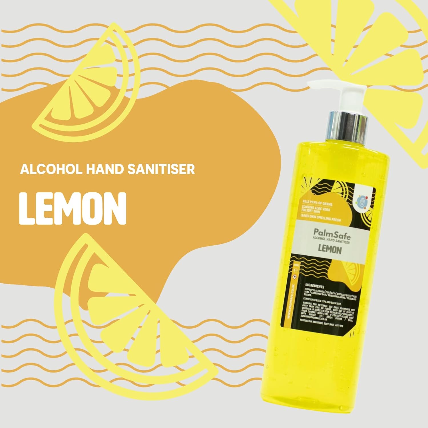 Palm Safe Lemon Alcohol Hand Sanitiser 500 ml Pump Bottle - Image 3
