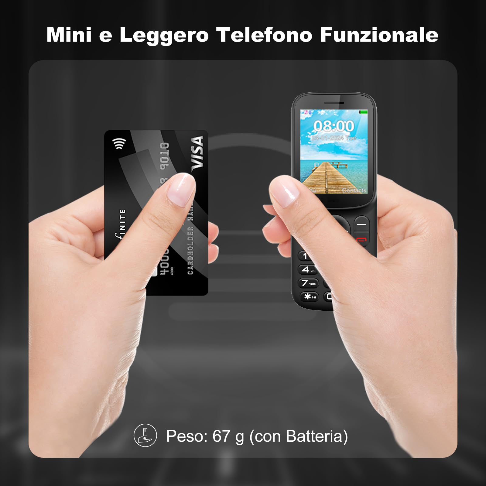4G LTE Mini Telefono Cellulare per Anziani con Doppio Nano SIM, Compatto
