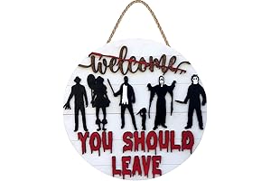 Creepy Chilling Display: Scary Front Door Welcome Sign 3D Halloween Horror Movie Characters Welcome