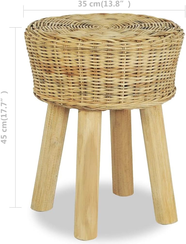 vidaXL Stool, Wooden Stool, Kitchen Step Stool, Footstool for Bathroom Bedroom Dining Room Dressing Room Entryway, Natural Rattan Solid Teak