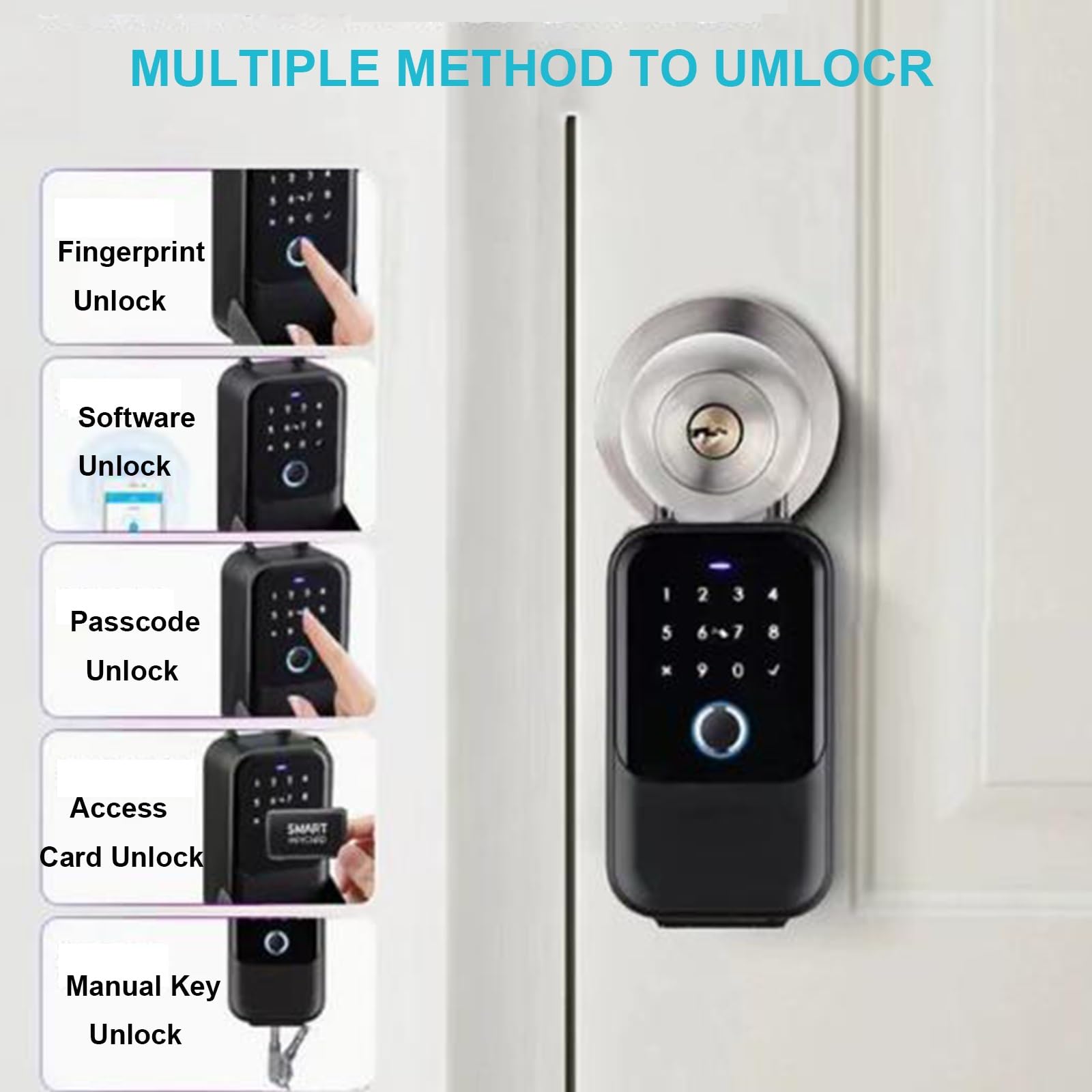 Smart Schlüsseltresor mit Fingerabdruck und Zahlencode, 5 Möglichkeiten zum Entsperren, Öffnung Durch Smartphone, Wasserdichter Schlüsselschrank für Zuhause/Airbnb/Garage (mit Aufhänger)