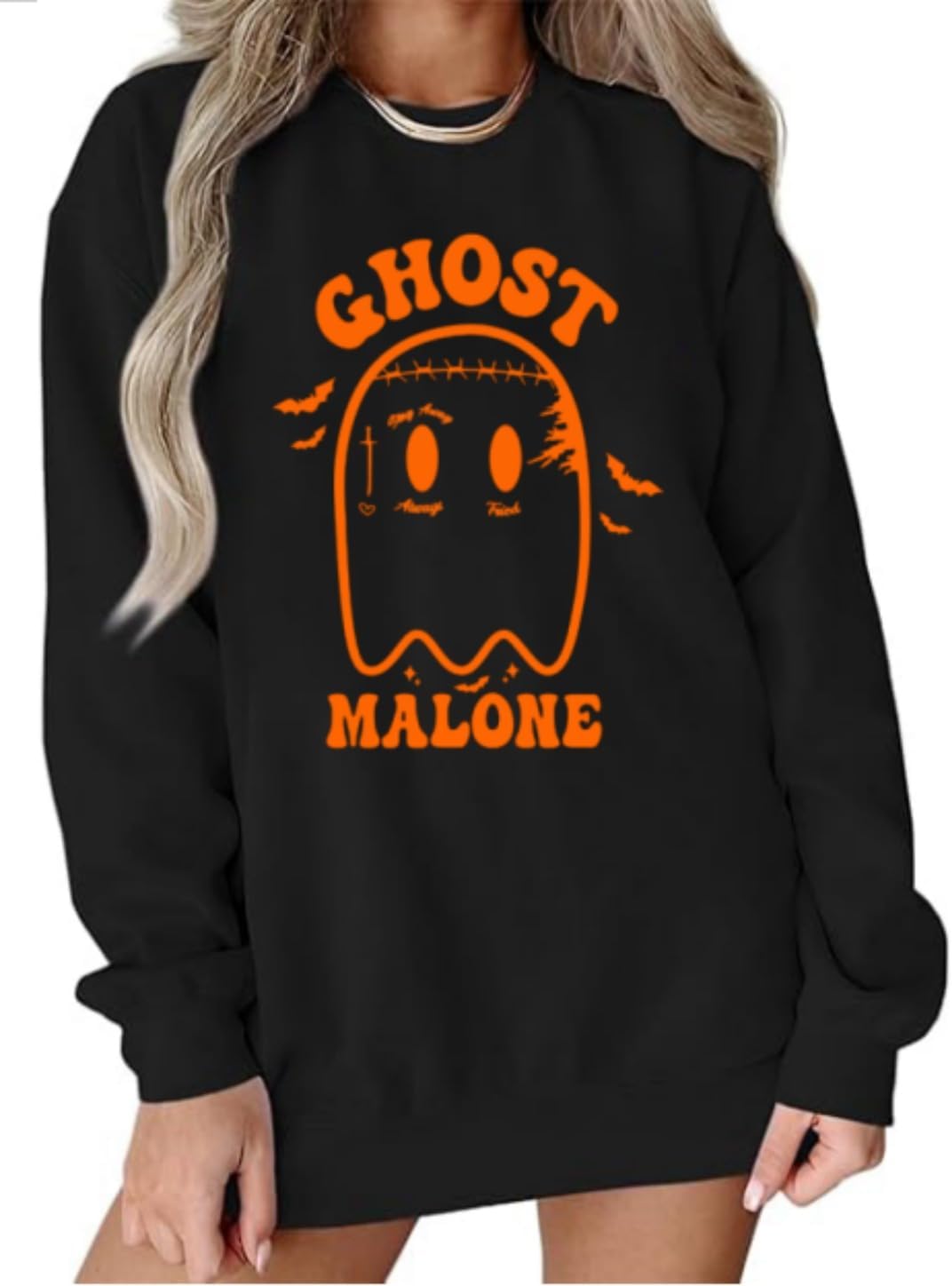 Halloween Ghost Malone Sweatshirts for Women Spooky Season Sweatshirt Cute Ghost Graphic Pullover Halloween Sweater