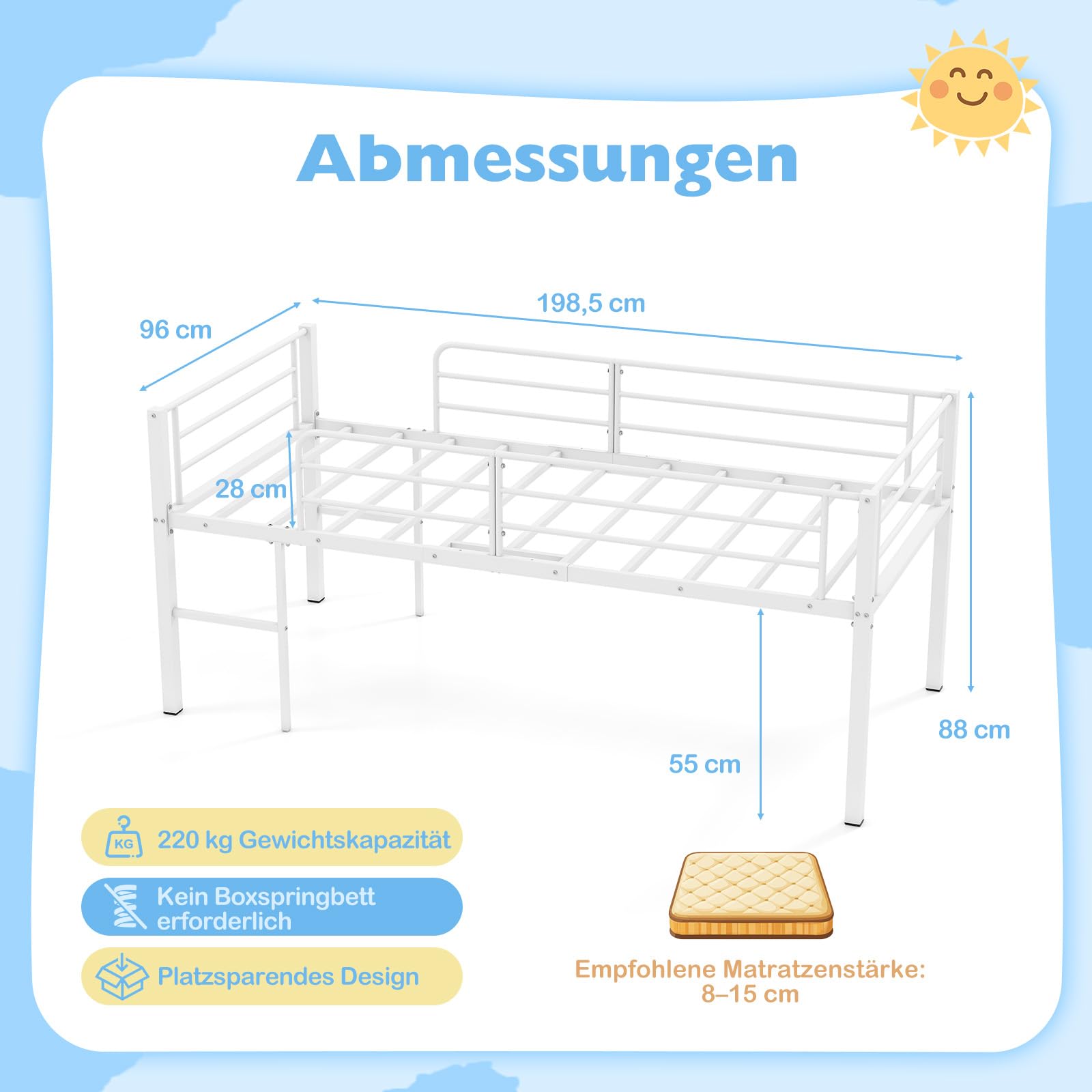 COSTWAY Hochbett 90x200 cm, Kinderbett mit Sicherheitsgeländern & 2 Leitern, Kinderhochbett platzsparend mit Stauraum unter dem Bett, Bettrahmen für Jungen & Mädchen (Weiß)