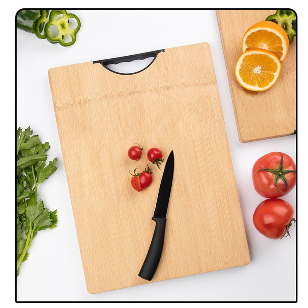tabla de cortar, Tabla de cortar bambú grande con mango, tabla madera doble cara for cocina, duradera(50x35x1.8cm)