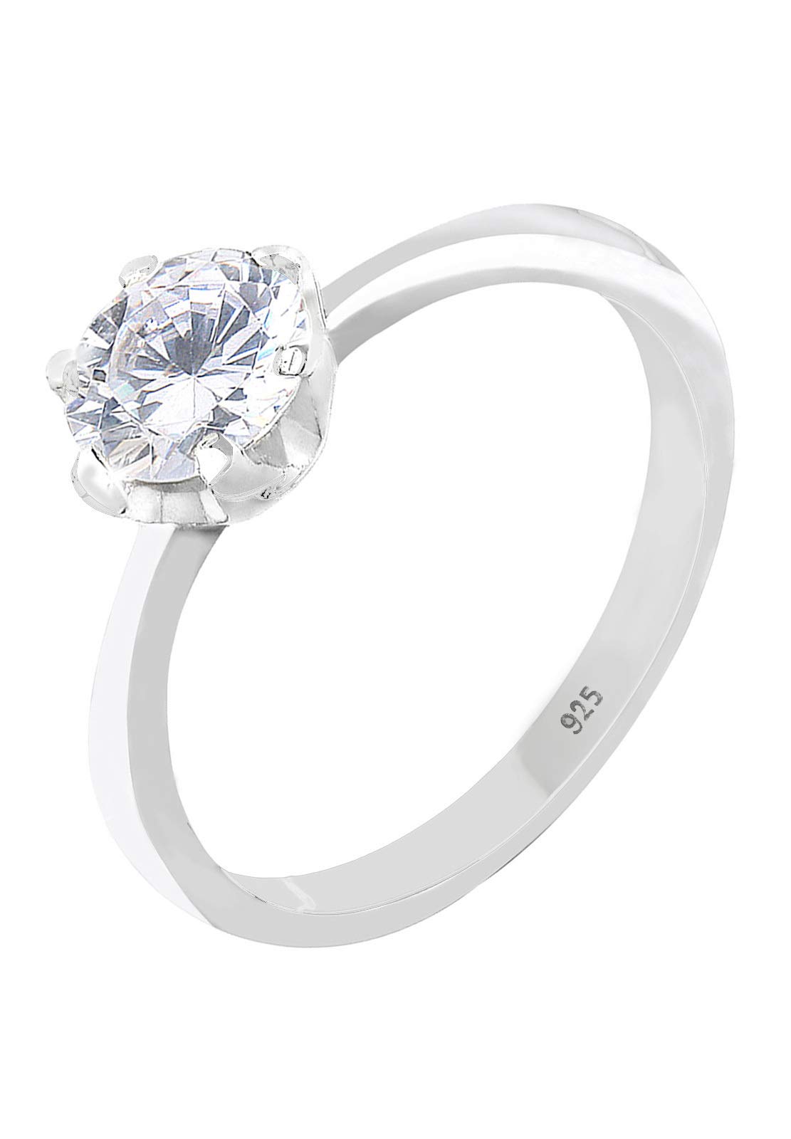 Elli Women's 925 Sterling Silver Xilion Cut Zircon Basic Sparkle Solitaire Ring, Size P