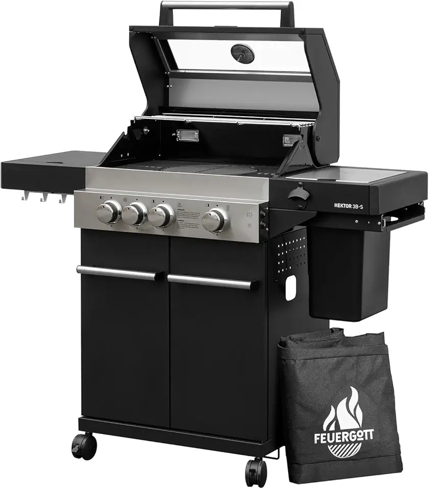 BBQ, planchas & accessoires terrasse 2026 : 50 indispensables pour l'été Hektor 3B-S 60010 Station de barbecue à gaz avec couvercle 3 brûleurs + réchaud latéral et