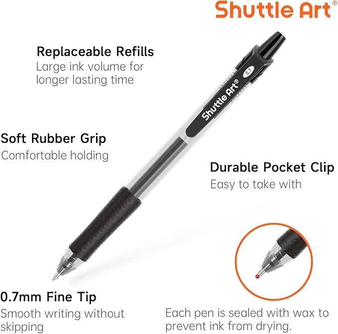 Shuttle Art Bolígrafos de Gel Negros, 70 Unidades, Recargables, Punta Mediana miniatura 3