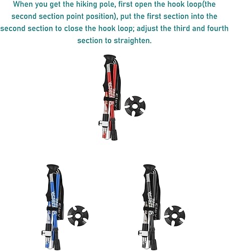 Miniatura 5 de Bastones de senderismo, bastones de senderismo plegables seguros de aleación de aluminio puntas de goma absorbente de sudor para escalar