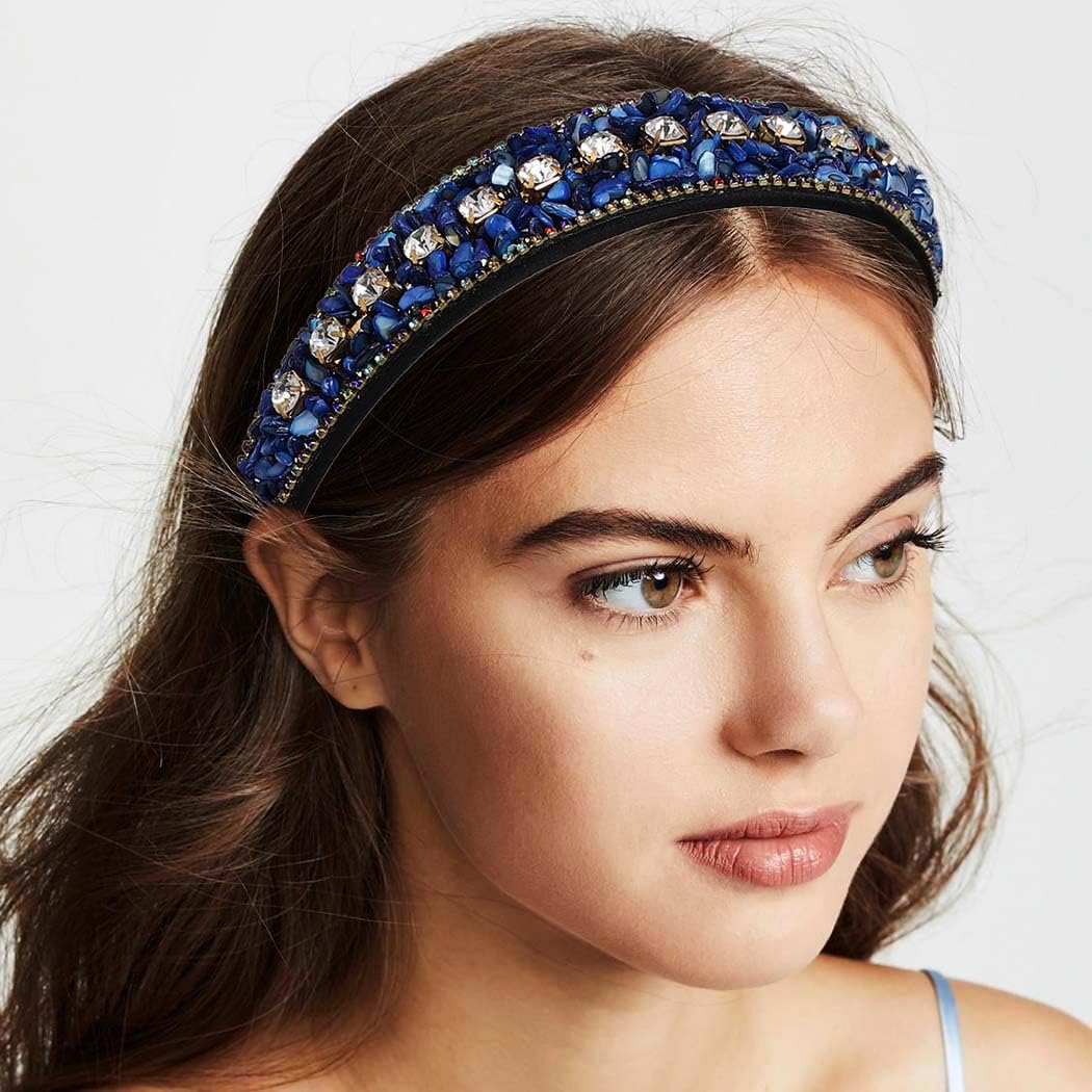 Rhinestone Wide Headband Navy Blue Hairband Sparkly Crystal Head Bands Colorful Diamond Headhoop for Women (Type A) - Image 5