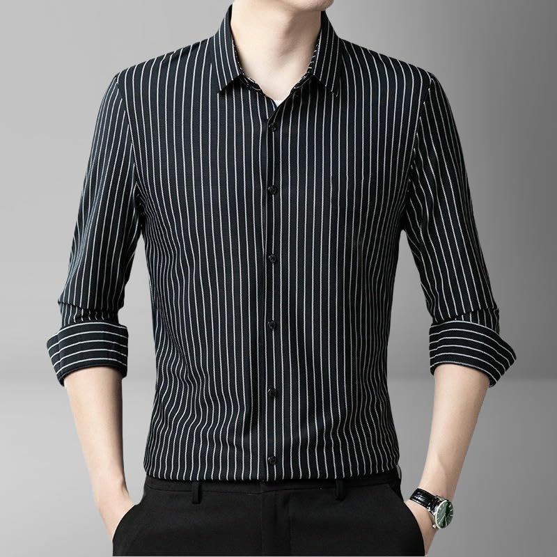 Chemise à manches longues homme tendance à rayures verticales décontractée - 4