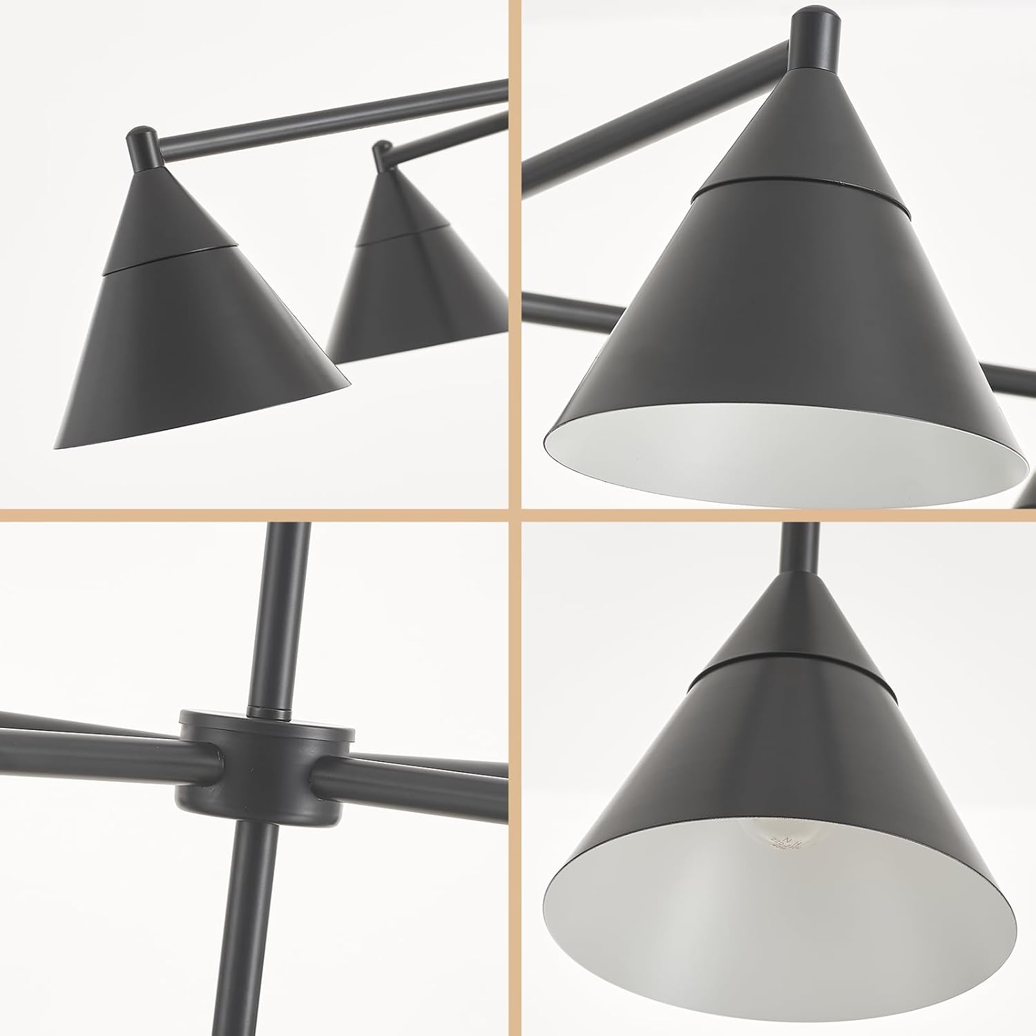 42” Large Modern Chandelier Contemporary 5 Lights Matte Black Industrial Pendant Light for Kitchen Island Dining Room Living Room, UL Listed