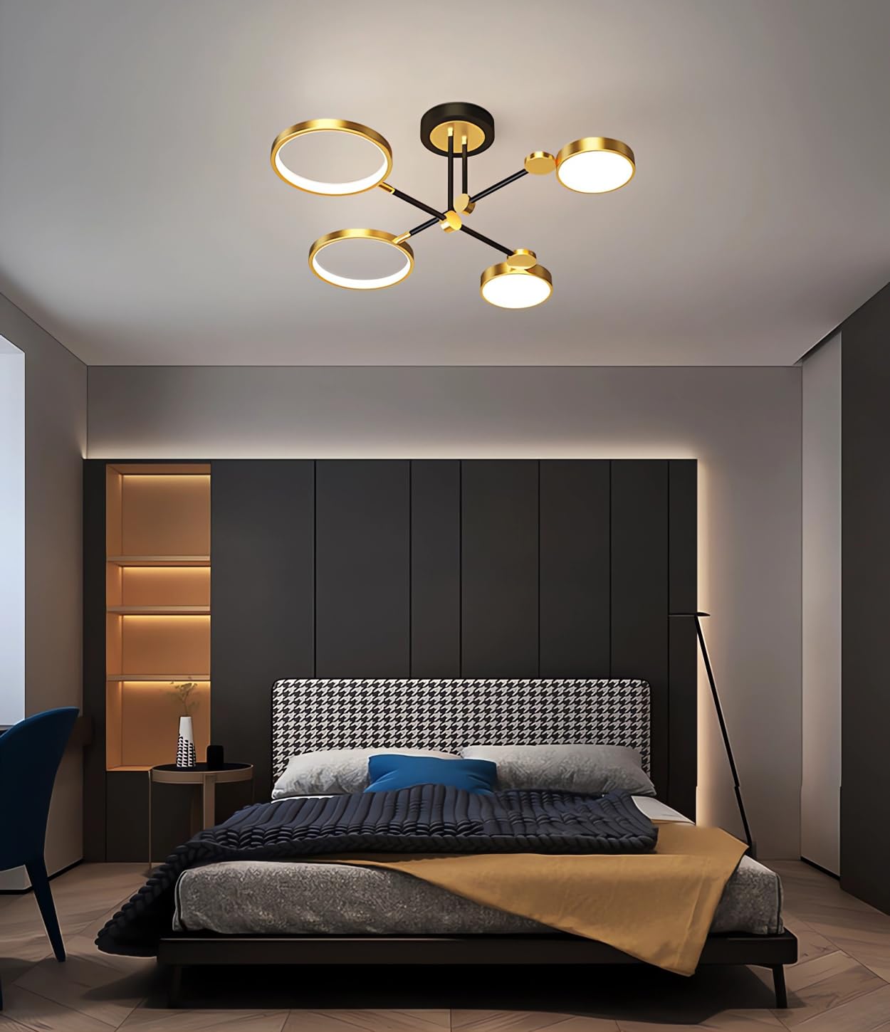 MOMOYY Living Room LED Ceiling Lights Modern Dimmable Ceiling Lamp with Remote Control Bedroom Ceiling Light Indoor Lighting Recessed for Living Room Bedroom Dining Room Study Room (Gold, 4 Heads) — image 1