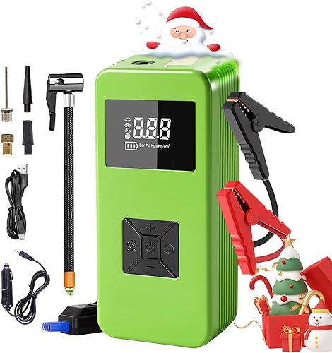 Arrancador de salto con compresor de aire, batería de coche portátil de 12 V 8000 mAh (6.0L de gas y 3.0 L diesel), inflador de neumáticos de coche