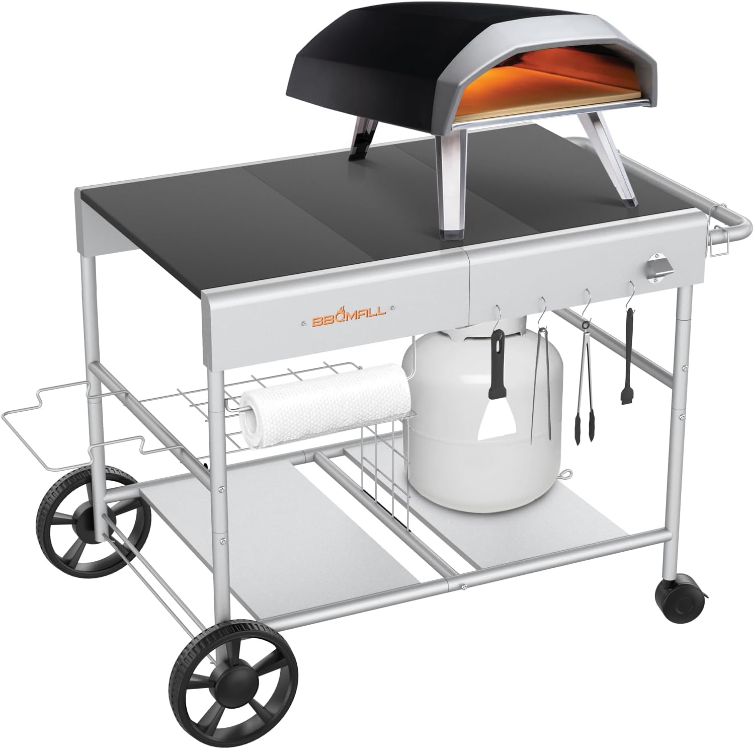 BBQMall Upgraded Pizza Oven Cart Table for Ooni Koda/Karu/Fyra 16 & 12, Movable