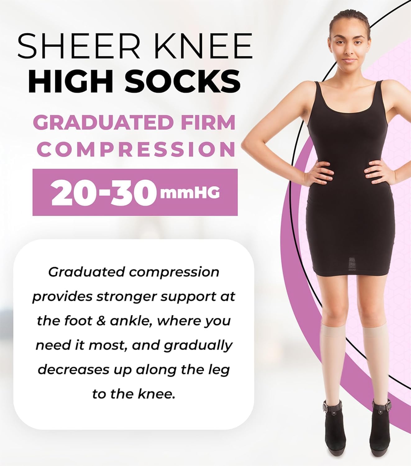 GABRIALLA, Made in Italy Sheer Compression Socks for Women 20-30 mmHg Knee High, Medical Compression Stockings for Circulation, Travel, Varicose Veins, Swelling & Pregnancy, Closed Toe