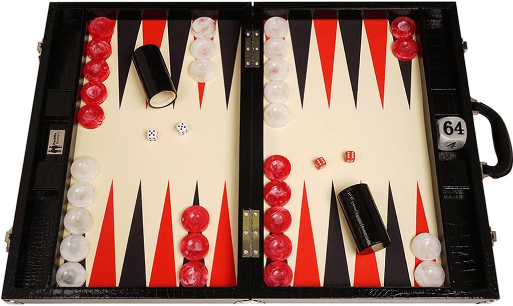 Wycliffe Brothers 21" Tournament Backgammon Set - Black Croco Board with Cream Field (black points) - Gen III