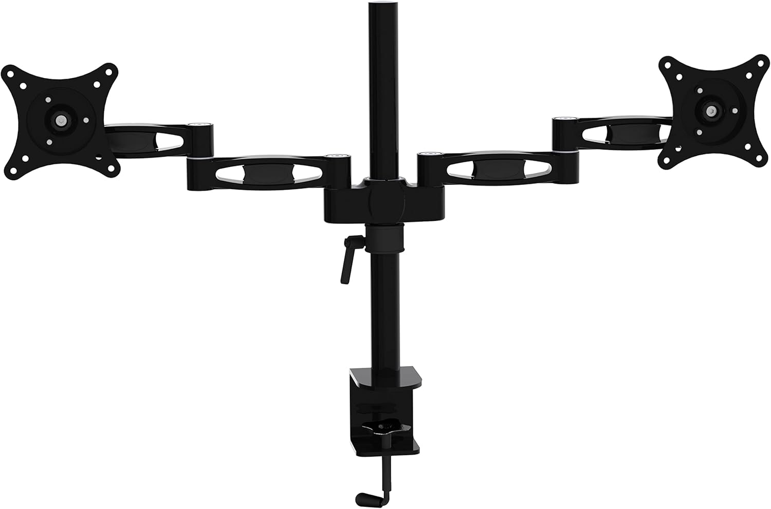 2xhome - New Dual Extension Arm 3 Way Three-sectioned Ergonomic Fully Easy Height Adjustable Articulating Flex Deesktop Tilting Retractable Black Desk Pole Mount Bracket