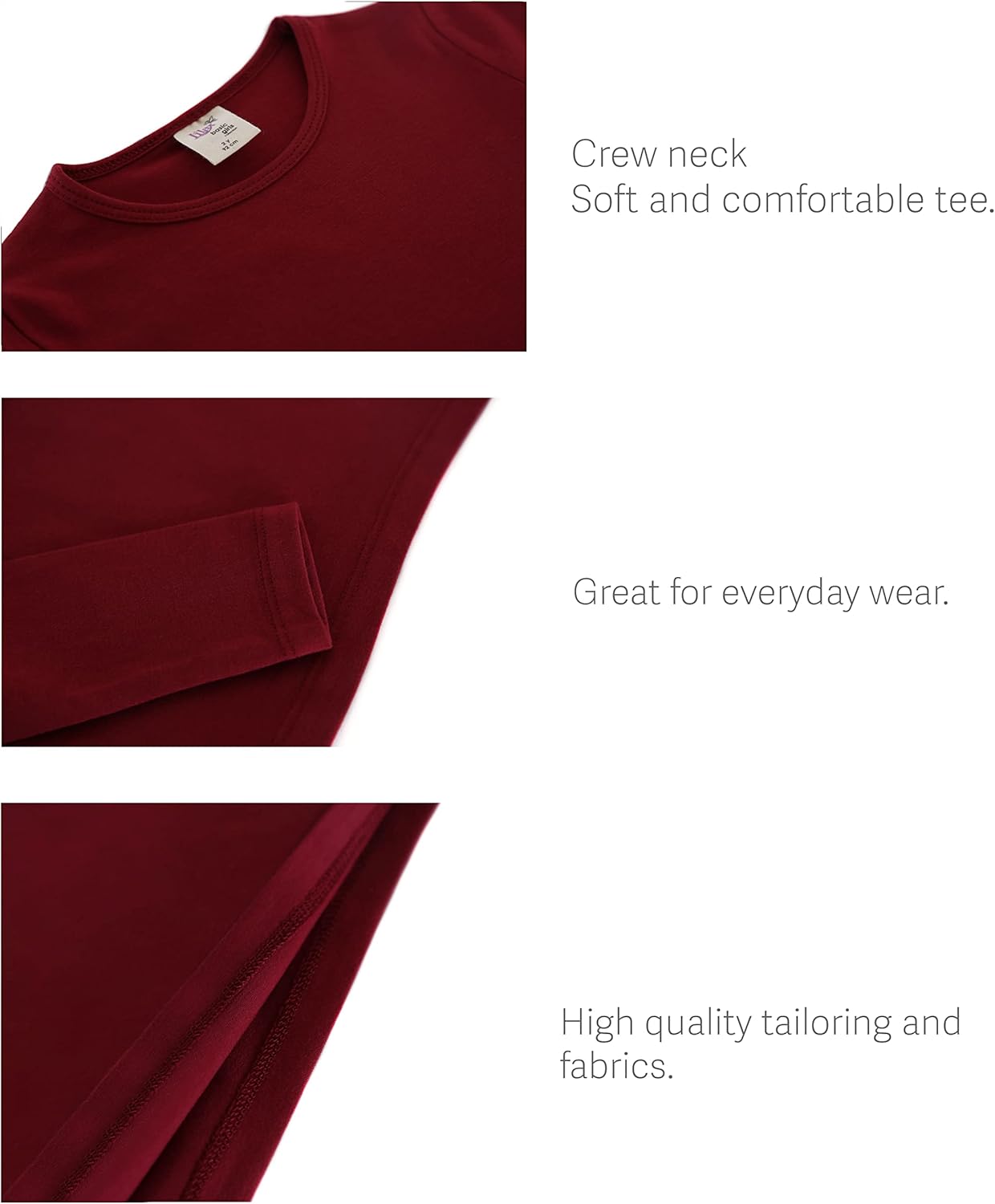 Lilax Girls' Basic Long Sleeve Round Neck Cotton T-Shirt 5 Burgundy - Image 4