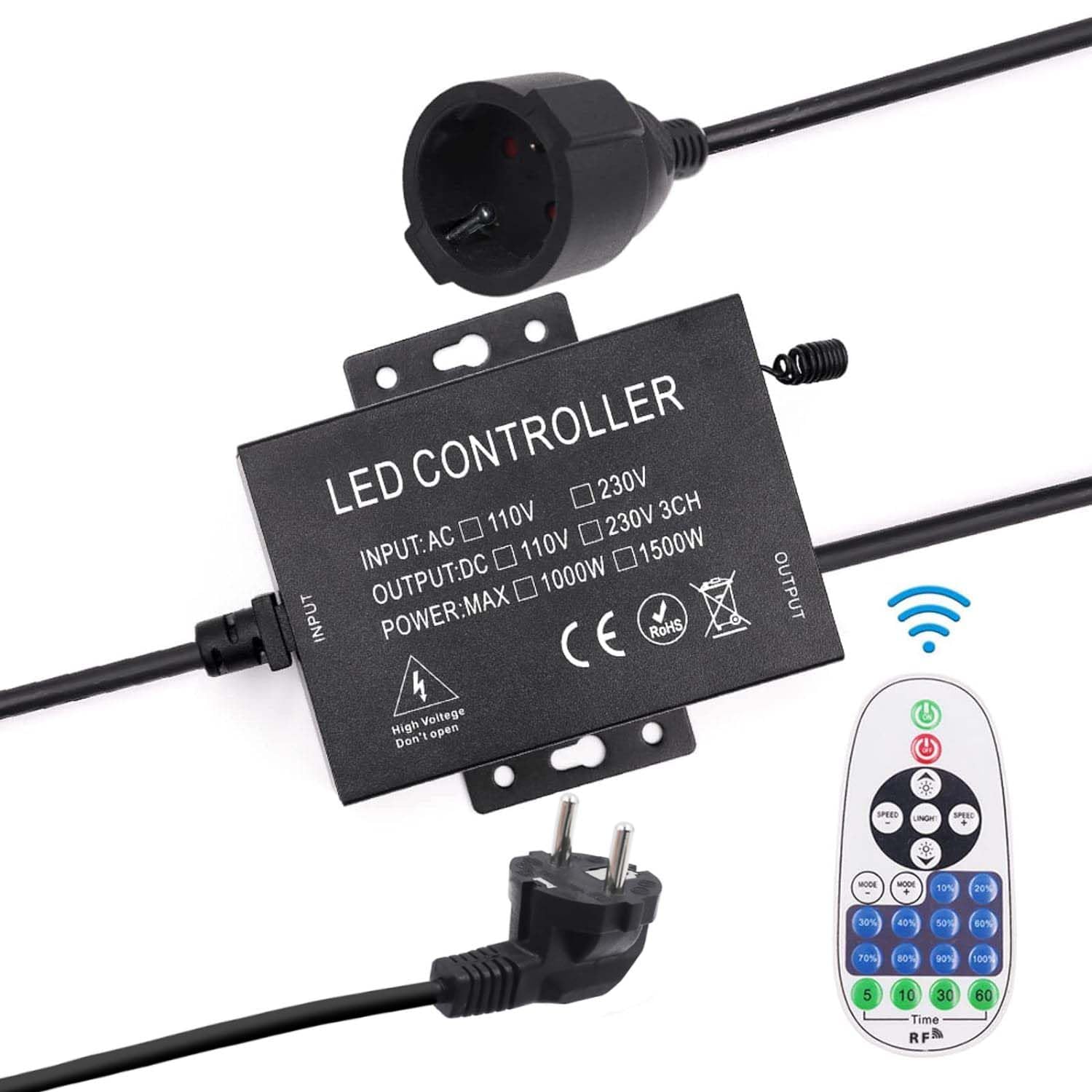 Regulador de tira de LED 1500W, AC 220V-240V Interruptor enchufable para bombillas de interior, regulador temporizado, para todas las tiras de luces regulables