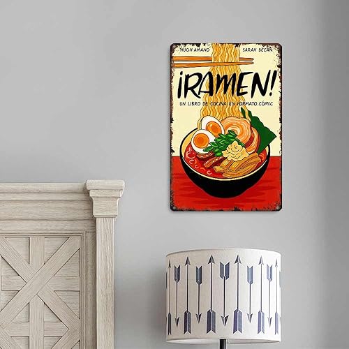 Miniatura 3 de KERUNSM Ramen! Un Libro De Cocina En Formato - Letrero de metal divertido de metal de 8 x 12 pulgadas, cartel retro de aluminio para sala de estar,