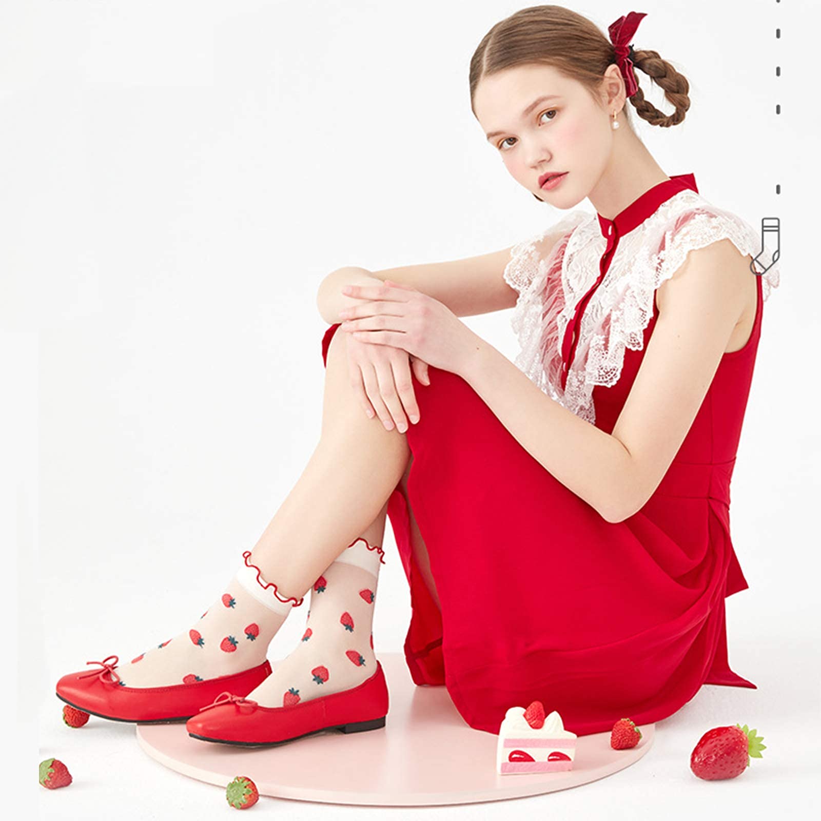 3 pares de calcetines de encaje con volantes para niñas y mujeres, decorativos, transparentes (blanco)