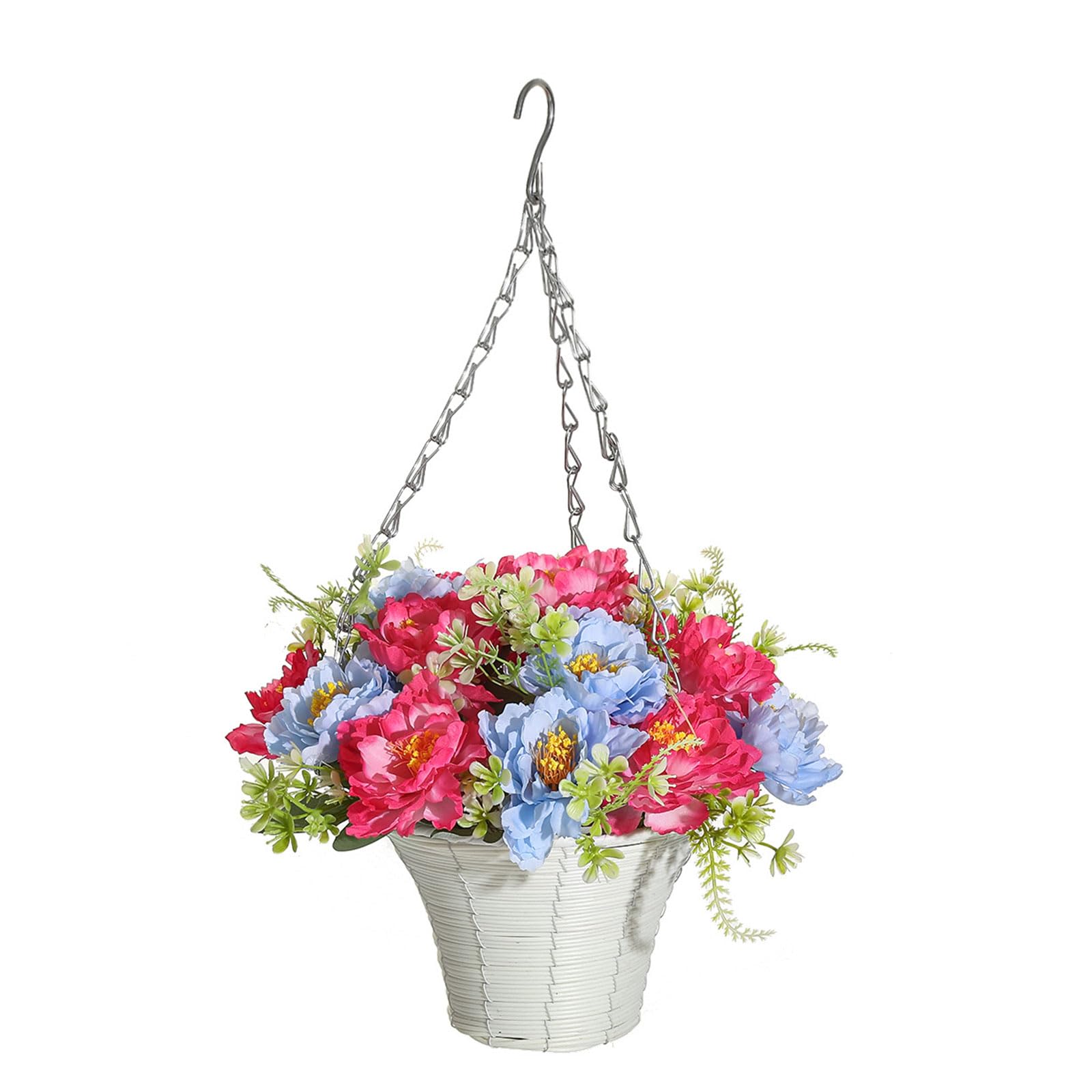 ljhnba Artificial Hanging Flower in Basket Fake Plant in for Outdoor Indoor Patios Courtyards Garden Iron