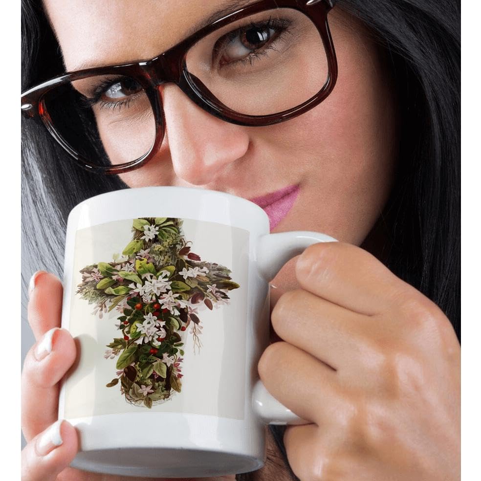 3dRose Easter Cross Christian image of a cross covered in an array of spring... - Mugs (mug_128409_2)