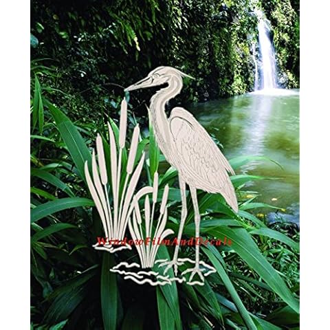 Egret & Cattails Right Oval Etched Window Decal Vinyl Glass Cling - 8" x 12" - Clear with White Design Elements Cover